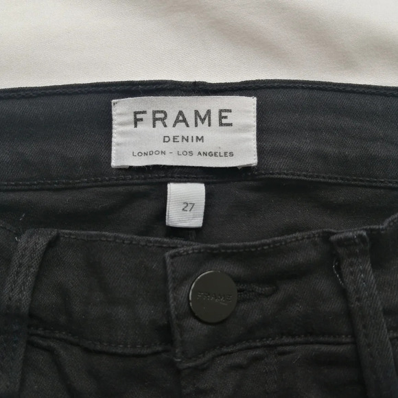 Frame Le Skinny De Jeanne Ankle Crop Jeans in Lord Noir Black Distressed 27 (4) - Picture 9 of 13